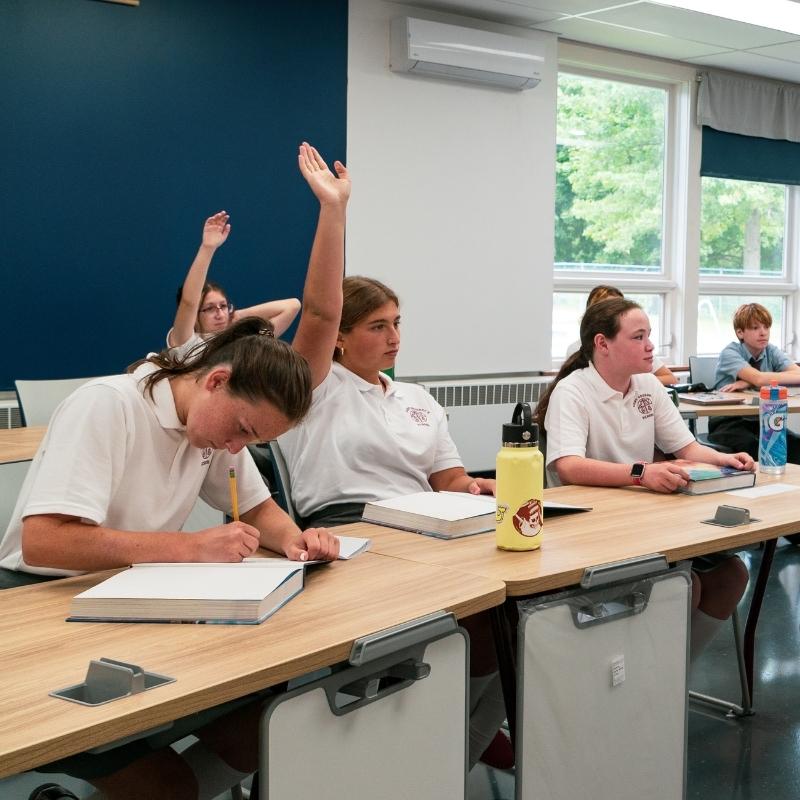 private school eighth graders during science class in the new science room at Saint Gregory's School in Albany, NY