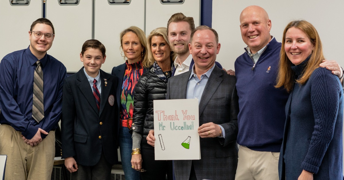 The Uccellini Family and members of the Saint Gregory's Community at the Science Room Dedication