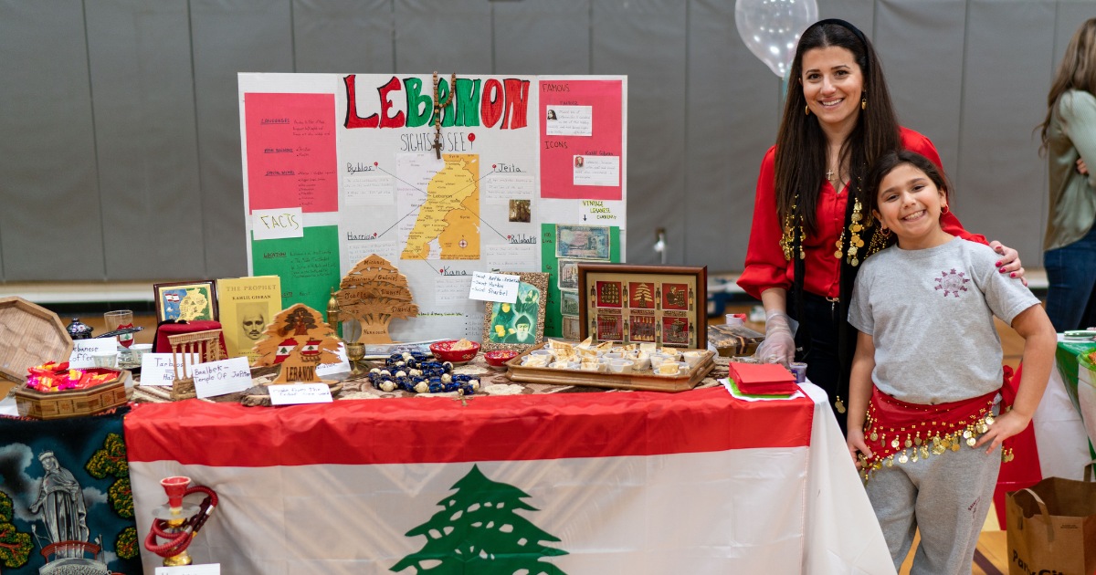 Christiana and her mom set up a table for Lebanon at the first annual SGS Multi-Cultural Fair