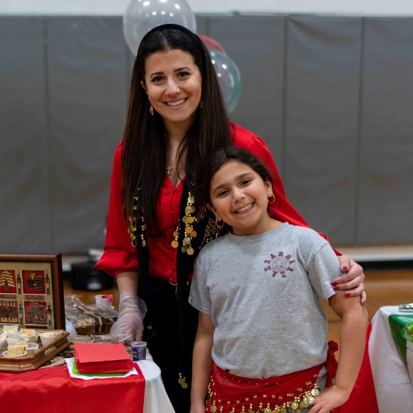 Private school student Christiana set up a table representing Lebanon at the SGS Multi-Cultural Fair