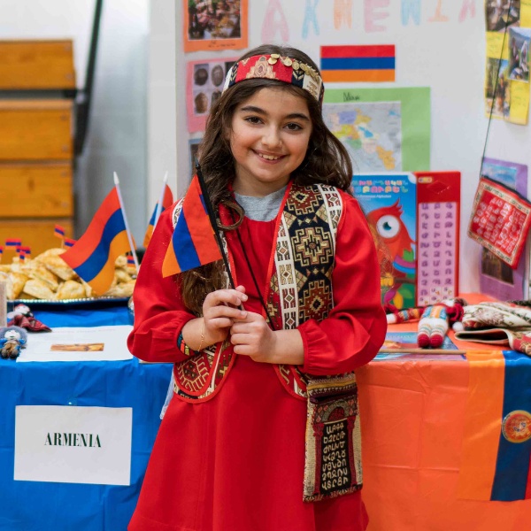 Private school student Jackie set up a table representing Armenia at the SGS Multi-Cultural Fair