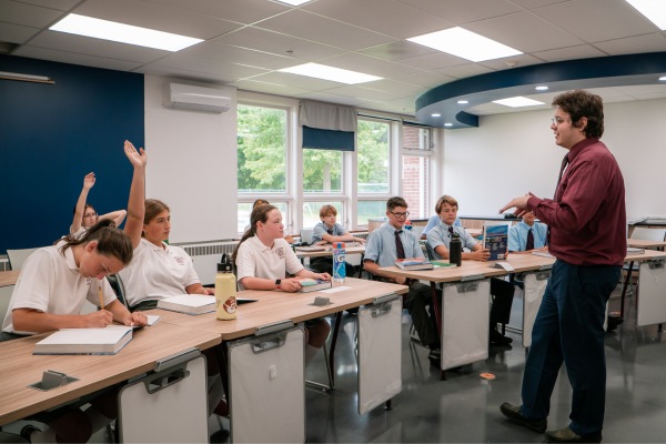 Saint Gregory's School 8th graders during science class