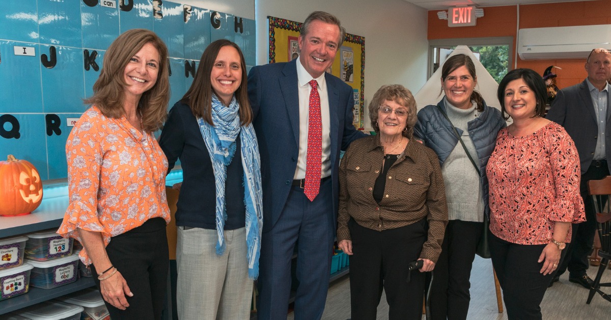 Donor Ken Ellis (SGS'78) with former Lower School teacher Mrs. McLeod and current Lower School teachers at the Dedication of the Updated Saint Gregory's Lower School in Albany, NY