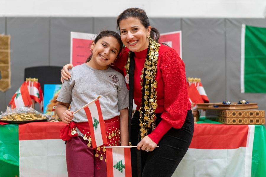 Saint Gregory's School student Coco represents Lebanon together with her mom at the second annual multicultural fair at SGS