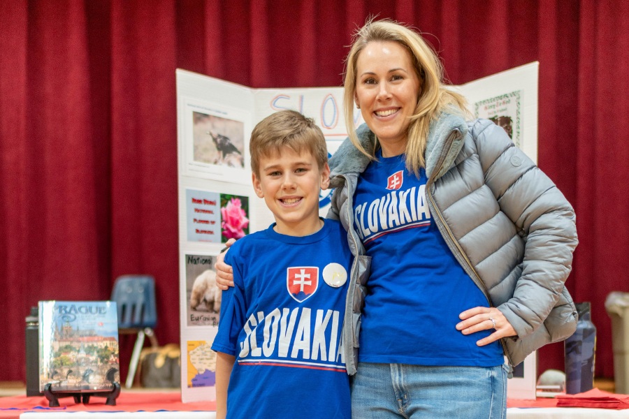 Saint Gregory's School student William represents Slovakia together with his mom at the second annual multicultural fair at SGS