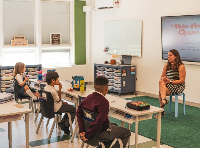 private elementary school students listening to their teacher in a classroom Albany, NY