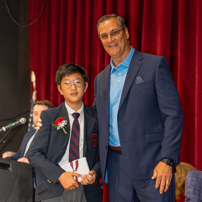 SGS private school student Tao receiving the Robert M. Thomas Award for Excellence in Computer Science