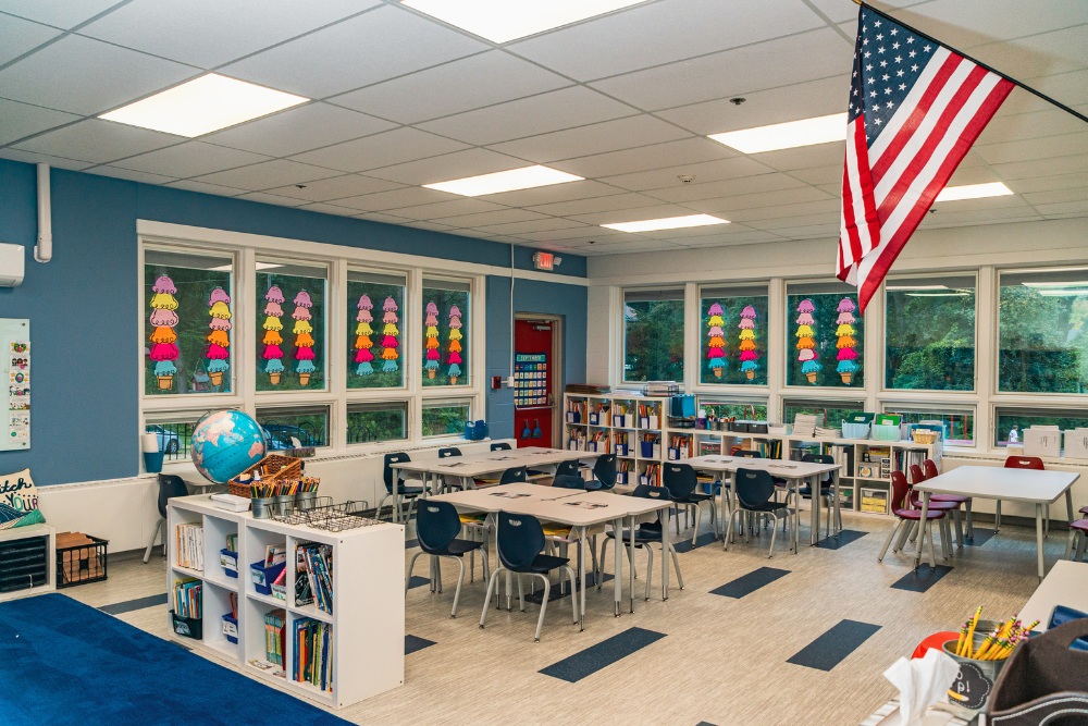 Lower School classroom at Saint Gregory's School after the Lower School renovations donated by Kenneth Ellis