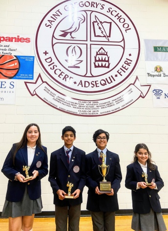 Top finishers of the Saint Gregory's School Spelling Bee in Loudonville, NY