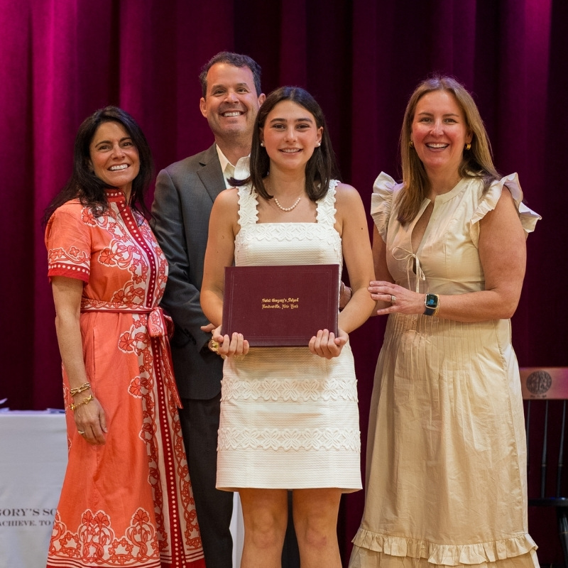 Saint Gregory's School Graduate Lucy receives her Diploma at the Class of 2026 Graudation in Loudonville, NY